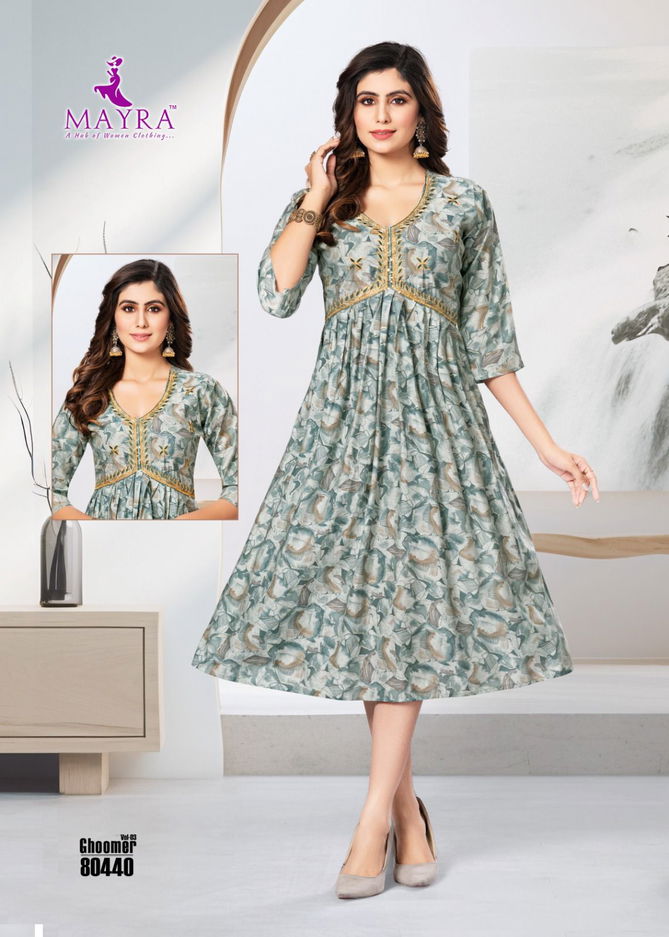 Mayra Ghoomer Vol 3 Chanderi Printed Modal Alia Cut Kurti Catalog